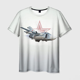 Мужская футболка 3D с принтом Су-24 в Санкт-Петербурге, 100% полиэфир | прямой крой, круглый вырез горловины, длина до линии бедер | авиация