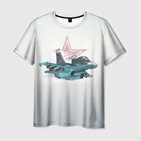 Мужская футболка 3D с принтом Су-34 в Санкт-Петербурге, 100% полиэфир | прямой крой, круглый вырез горловины, длина до линии бедер | Тематика изображения на принте: авиация