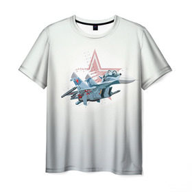 Мужская футболка 3D с принтом Су-27 в Санкт-Петербурге, 100% полиэфир | прямой крой, круглый вырез горловины, длина до линии бедер | авиация