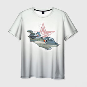 Мужская футболка 3D с принтом Су-25 в Санкт-Петербурге, 100% полиэфир | прямой крой, круглый вырез горловины, длина до линии бедер | авиация