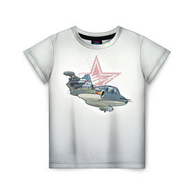 Детская футболка 3D с принтом Су-25 в Санкт-Петербурге, 100% гипоаллергенный полиэфир | прямой крой, круглый вырез горловины, длина до линии бедер, чуть спущенное плечо, ткань немного тянется | авиация