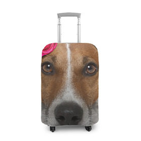 Чехол для чемодана 3D с принтом Джек рассел с розой в Санкт-Петербурге, 86% полиэфир, 14% спандекс | двустороннее нанесение принта, прорези для ручек и колес | волкодав | дворняжка | джек | джек рассел | домашние животные | любимец | мопс | овчарка | пес | песик | питомец | рассел | сенбернар | собака | собачка
