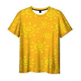 Мужская футболка 3D с принтом Солнышко в Санкт-Петербурге, 100% полиэфир | прямой крой, круглый вырез горловины, длина до линии бедер | Тематика изображения на принте: желтый | паттерн | солнце | яркий