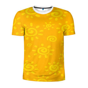 Мужская футболка 3D спортивная с принтом Солнышко в Санкт-Петербурге, 100% полиэстер с улучшенными характеристиками | приталенный силуэт, круглая горловина, широкие плечи, сужается к линии бедра | Тематика изображения на принте: желтый | паттерн | солнце | яркий