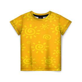 Детская футболка 3D с принтом Солнышко в Санкт-Петербурге, 100% гипоаллергенный полиэфир | прямой крой, круглый вырез горловины, длина до линии бедер, чуть спущенное плечо, ткань немного тянется | Тематика изображения на принте: желтый | паттерн | солнце | яркий