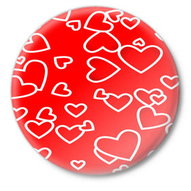 Значок с принтом Сердечки в Санкт-Петербурге,  металл | круглая форма, металлическая застежка в виде булавки | Тематика изображения на принте: красный | паттерн | сердечки