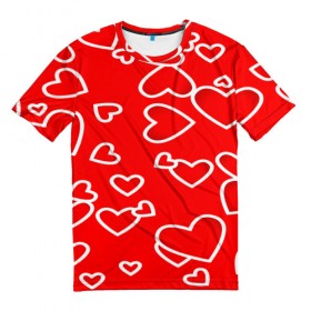 Мужская футболка 3D с принтом Сердечки в Санкт-Петербурге, 100% полиэфир | прямой крой, круглый вырез горловины, длина до линии бедер | Тематика изображения на принте: красный | паттерн | сердечки