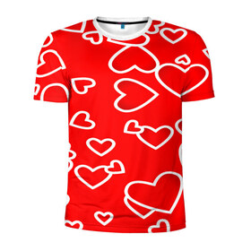 Мужская футболка 3D спортивная с принтом Сердечки в Санкт-Петербурге, 100% полиэстер с улучшенными характеристиками | приталенный силуэт, круглая горловина, широкие плечи, сужается к линии бедра | Тематика изображения на принте: красный | паттерн | сердечки