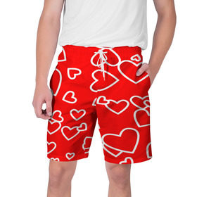 Мужские шорты 3D с принтом Сердечки в Санкт-Петербурге,  полиэстер 100% | прямой крой, два кармана без застежек по бокам. Мягкая трикотажная резинка на поясе, внутри которой широкие завязки. Длина чуть выше колен | красный | паттерн | сердечки