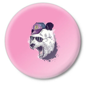 Значок с принтом Панда в бейсболке в Санкт-Петербурге,  металл | круглая форма, металлическая застежка в виде булавки | бейсболка | минимализм | очки | панда