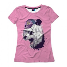 Женская футболка 3D с принтом Панда в бейсболке в Санкт-Петербурге, 100% полиэфир ( синтетическое хлопкоподобное полотно) | прямой крой, круглый вырез горловины, длина до линии бедер | бейсболка | минимализм | очки | панда