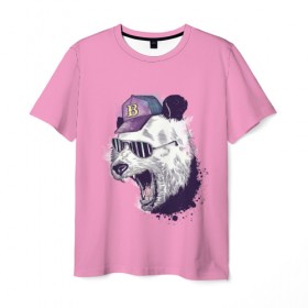 Мужская футболка 3D с принтом Панда в бейсболке в Санкт-Петербурге, 100% полиэфир | прямой крой, круглый вырез горловины, длина до линии бедер | бейсболка | минимализм | очки | панда