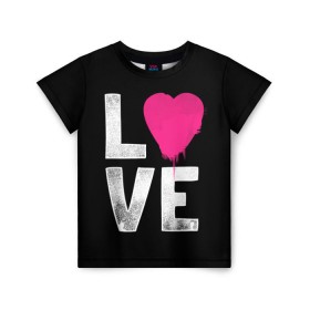 Детская футболка 3D с принтом Love в Санкт-Петербурге, 100% гипоаллергенный полиэфир | прямой крой, круглый вырез горловины, длина до линии бедер, чуть спущенное плечо, ткань немного тянется | amour | faith | happy | heart | hope | love | амур | вера | любовь | надежда | сердце | счастье