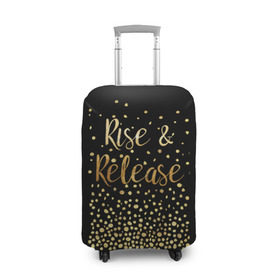 Чехол для чемодана 3D с принтом Rise & Release в Санкт-Петербурге, 86% полиэфир, 14% спандекс | двустороннее нанесение принта, прорези для ручек и колес | gold | luxury | motivation | release | rise | vip | золото | лакшери | мотивация | подъем | премиум | реализация