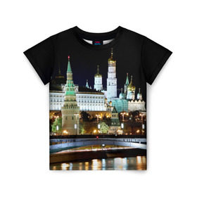 Детская футболка 3D с принтом Москва в Санкт-Петербурге, 100% гипоаллергенный полиэфир | прямой крой, круглый вырез горловины, длина до линии бедер, чуть спущенное плечо, ткань немного тянется | Тематика изображения на принте: город | ночь | пейзаж