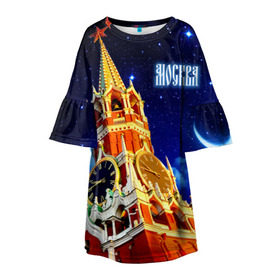 Детское платье 3D с принтом Москва в Санкт-Петербурге, 100% полиэстер | прямой силуэт, чуть расширенный к низу. Круглая горловина, на рукавах — воланы | кремль | небо | ночь