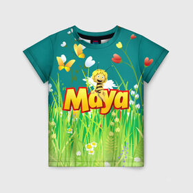 Детская футболка 3D с принтом Пчелка Майя в Санкт-Петербурге, 100% гипоаллергенный полиэфир | прямой крой, круглый вырез горловины, длина до линии бедер, чуть спущенное плечо, ткань немного тянется | пчелка майя