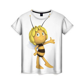 Женская футболка 3D с принтом Пчелка Майя в Санкт-Петербурге, 100% полиэфир ( синтетическое хлопкоподобное полотно) | прямой крой, круглый вырез горловины, длина до линии бедер | пчелка майя