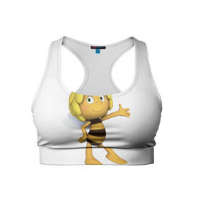 Женский спортивный топ 3D с принтом Пчелка Майя в Санкт-Петербурге, 82% полиэстер, 18% спандекс Ткань безопасна для здоровья, позволяет коже дышать, не мнется и не растягивается |  | пчелка майя
