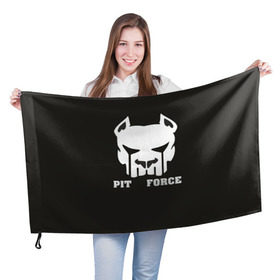 Флаг 3D с принтом Pit Force в Санкт-Петербурге, 100% полиэстер | плотность ткани — 95 г/м2, размер — 67 х 109 см. Принт наносится с одной стороны | pit force | белый | боец | друг человека | животные | питбуль | порода | собака | цвет | чёрный