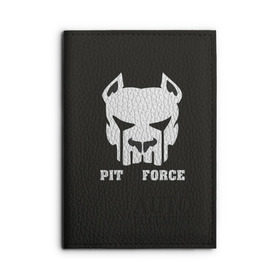 Обложка для автодокументов с принтом Pit Force в Санкт-Петербурге, натуральная кожа |  размер 19,9*13 см; внутри 4 больших “конверта” для документов и один маленький отдел — туда идеально встанут права | pit force | белый | боец | друг человека | животные | питбуль | порода | собака | цвет | чёрный