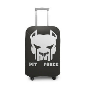 Чехол для чемодана 3D с принтом Pit Force в Санкт-Петербурге, 86% полиэфир, 14% спандекс | двустороннее нанесение принта, прорези для ручек и колес | pit force | белый | боец | друг человека | животные | питбуль | порода | собака | цвет | чёрный