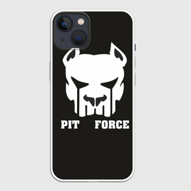 Чехол для iPhone 13 с принтом Pit Force в Санкт-Петербурге,  |  | Тематика изображения на принте: pit force | белый | боец | друг человека | животные | питбуль | порода | собака | цвет | чёрный