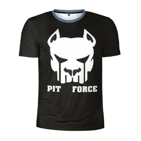 Мужская футболка 3D спортивная с принтом Pit Force в Санкт-Петербурге, 100% полиэстер с улучшенными характеристиками | приталенный силуэт, круглая горловина, широкие плечи, сужается к линии бедра | pit force | белый | боец | друг человека | животные | питбуль | порода | собака | цвет | чёрный
