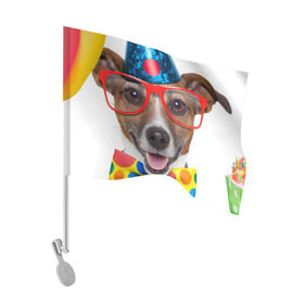 Флаг для автомобиля с принтом Джек рассел - клоун в Санкт-Петербурге, 100% полиэстер | Размер: 30*21 см | волкодав | дворняжка | джек | джек рассел | домашние животные | любимец | мопс | овчарка | пес | песик | питомец | рассел | сенбернар | собака | собачка