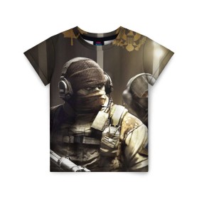 Детская футболка 3D с принтом Tom Clancy Rainbow Six в Санкт-Петербурге, 100% гипоаллергенный полиэфир | прямой крой, круглый вырез горловины, длина до линии бедер, чуть спущенное плечо, ткань немного тянется | clancy | rainbow | six | tom | автоматы | игры | маски | мужчины | осада | солдаты