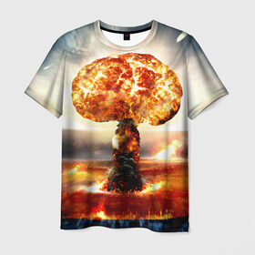 Мужская футболка 3D с принтом Атомный взрыв в Санкт-Петербурге, 100% полиэфир | прямой крой, круглый вырез горловины, длина до линии бедер | city | earth | explosion | mushroom | night | nuclear | sky | атомный | взрыв | город | гриб | земля | небо | ночь