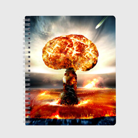 Тетрадь с принтом Атомный взрыв в Санкт-Петербурге, 100% бумага | 48 листов, плотность листов — 60 г/м2, плотность картонной обложки — 250 г/м2. Листы скреплены сбоку удобной пружинной спиралью. Уголки страниц и обложки скругленные. Цвет линий — светло-серый
 | city | earth | explosion | mushroom | night | nuclear | sky | атомный | взрыв | город | гриб | земля | небо | ночь