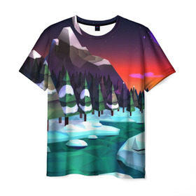 Мужская футболка 3D с принтом Polygon Nature в Санкт-Петербурге, 100% полиэфир | прямой крой, круглый вырез горловины, длина до линии бедер | пейзаж | яркий
