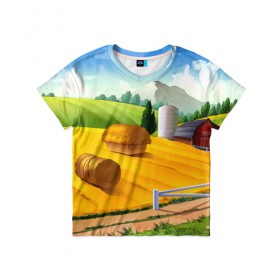 Детская футболка 3D с принтом Ферма в Санкт-Петербурге, 100% гипоаллергенный полиэфир | прямой крой, круглый вырез горловины, длина до линии бедер, чуть спущенное плечо, ткань немного тянется | пейзаж | яркий
