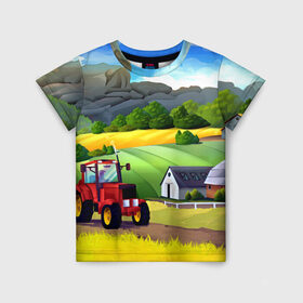 Детская футболка 3D с принтом Farm в Санкт-Петербурге, 100% гипоаллергенный полиэфир | прямой крой, круглый вырез горловины, длина до линии бедер, чуть спущенное плечо, ткань немного тянется | Тематика изображения на принте: красочный | пейзаж | яркий