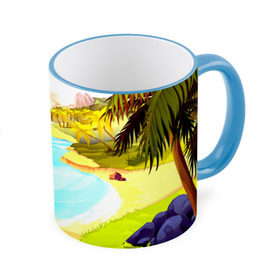 Кружка 3D с принтом Тропический остров в Санкт-Петербурге, керамика | ёмкость 330 мл | Тематика изображения на принте: jungle | деревья | джунгли | зелень | кусты | лес | лодки | мох | океан | пальмы | пляж | тропики | экзотика