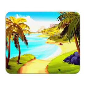Коврик прямоугольный с принтом Тропический остров в Санкт-Петербурге, натуральный каучук | размер 230 х 185 мм; запечатка лицевой стороны | jungle | деревья | джунгли | зелень | кусты | лес | лодки | мох | океан | пальмы | пляж | тропики | экзотика