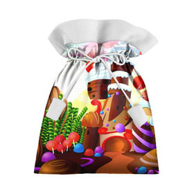 Подарочный 3D мешок с принтом Candy Town в Санкт-Петербурге, 100% полиэстер | Размер: 29*39 см | конфеты | пирожные | сладости | яркий