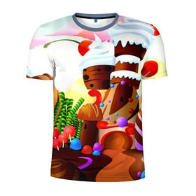 Мужская футболка 3D спортивная с принтом Candy Town в Санкт-Петербурге, 100% полиэстер с улучшенными характеристиками | приталенный силуэт, круглая горловина, широкие плечи, сужается к линии бедра | конфеты | пирожные | сладости | яркий