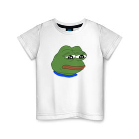 Детская футболка хлопок с принтом SAD FROG в Санкт-Петербурге, 100% хлопок | круглый вырез горловины, полуприлегающий силуэт, длина до линии бедер | meme | pepe frog | pepe the frog | sad frog | грустная лягушка | мем