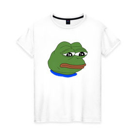 Женская футболка хлопок с принтом SAD FROG в Санкт-Петербурге, 100% хлопок | прямой крой, круглый вырез горловины, длина до линии бедер, слегка спущенное плечо | meme | pepe frog | pepe the frog | sad frog | грустная лягушка | мем