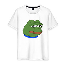 Мужская футболка хлопок с принтом SAD FROG в Санкт-Петербурге, 100% хлопок | прямой крой, круглый вырез горловины, длина до линии бедер, слегка спущенное плечо. | meme | pepe frog | pepe the frog | sad frog | грустная лягушка | мем