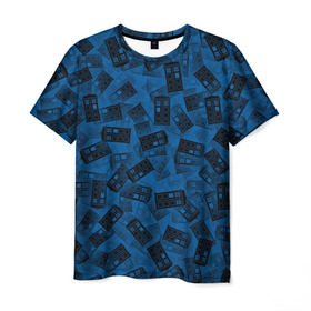 Мужская футболка 3D с принтом Будки Тардис в Санкт-Петербурге, 100% полиэфир | прямой крой, круглый вырез горловины, длина до линии бедер | doctor | tardis | who | доктор | кто | машина времени | паттерн | синий | туалет