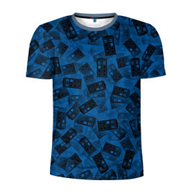 Мужская футболка 3D спортивная с принтом Будки Тардис в Санкт-Петербурге, 100% полиэстер с улучшенными характеристиками | приталенный силуэт, круглая горловина, широкие плечи, сужается к линии бедра | doctor | tardis | who | доктор | кто | машина времени | паттерн | синий | туалет
