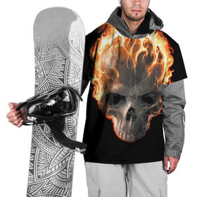 Накидка на куртку 3D с принтом Череп в огне в Санкт-Петербурге, 100% полиэстер |  | background | black | death | fire | flame | skeleton | skull | огонь | пламя | скелет | фон | череп | черный