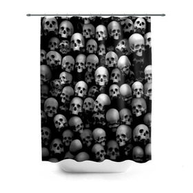 Штора 3D для ванной с принтом Черепа в Санкт-Петербурге, 100% полиэстер | плотность материала — 100 г/м2. Стандартный размер — 146 см х 180 см. По верхнему краю — пластиковые люверсы для креплений. В комплекте 10 пластиковых колец | background | black | death | skeletons | skull | скелеты | фон | черепа | черный