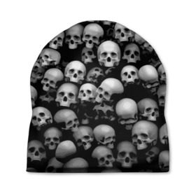 Шапка 3D с принтом Черепа в Санкт-Петербурге, 100% полиэстер | универсальный размер, печать по всей поверхности изделия | background | black | death | skeletons | skull | скелеты | фон | черепа | черный