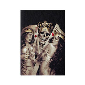Обложка для паспорта матовая кожа с принтом Скелетоны в Санкт-Петербурге, натуральная матовая кожа | размер 19,3 х 13,7 см; прозрачные пластиковые крепления | background | black | cards | color | crown | death | game | girl | hearts | king | queen | skeleton | skull | spades | tattoo | девушки | игра | карты | королевы | король | короны | масть | пики | скелет | тату | фон | черви 