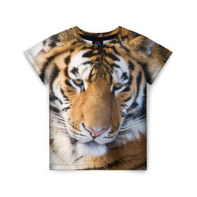 Детская футболка 3D с принтом Тигр в Санкт-Петербурге, 100% гипоаллергенный полиэфир | прямой крой, круглый вырез горловины, длина до линии бедер, чуть спущенное плечо, ткань немного тянется | амурский | животные | киса | кот | котенок | кошка | пума | рысь | серый | тигр | хищник