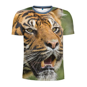 Мужская футболка 3D спортивная с принтом Тигр в Санкт-Петербурге, 100% полиэстер с улучшенными характеристиками | приталенный силуэт, круглая горловина, широкие плечи, сужается к линии бедра | 